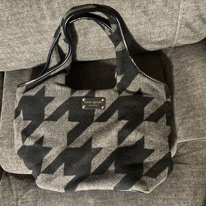 kate spade Black & Gray Houndstooth Wool Tote with patent leather tr